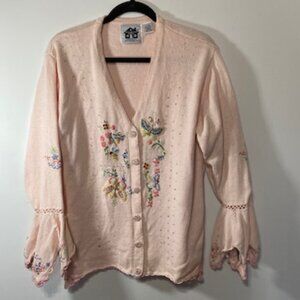 Storybook Knits “Handkerchief“ Sweater w/Dragonflies, Butterflies & Bees, Size L